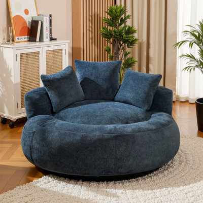 52" W Oversize Adult Round Faux Fur Foam Filled Bean Bag Sofa With 3 Back Pillows by Trule