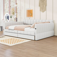 Queen Size Upholstered Daybed with Built-In USB Ports and Dual Storage Drawers by Latitude Run