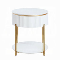 White High Gloss And Gold End Table With Metal Leg, End Table, Living Room End Tables, Round End Table, White End Table, Modern End Table by Everly Quinn