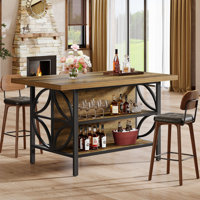 63-Inch Brown 2-Tier Long Kitchen Large Home Bar Height Table with Footrest, Farmhouse Coffee Pub Unit, Dining Room, Living Room, Basement by Williston Forge