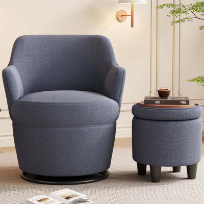 360° Swivel Accent Chair with Ottoman, Lounge Sofa with Nail Trim, Ideal for Living Room, Bedroom, Vanity, and Nursery Use by Ebern Designs