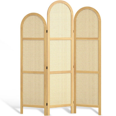 3-Panel Pine Wood Frame Room Divider with Natural Cane Design – Modern Japanese-Inspired Folding Screen