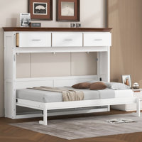 Twin Size White Murphy Bed with 3 Drawers and Storage Shelves – Space Saving Wall Bed for Small Rooms