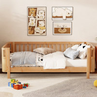 Twin Size Wood Platform Bed For Kids, Wood Low Profile Twin Bed With Rails For Girls And Boys, Natural (Patented Design) by Harriet Bee