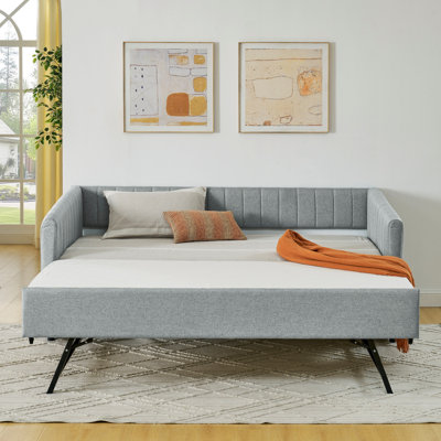Linen Fabric Upholstered Daybed with Trundle by Latitude Run
