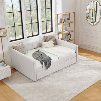 Linen Fabric Upholstered Daybed with Trundle by Latitude Run