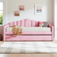 Twin Daybed with Trundle, Velvet Daybed with USB Charging Ports on Right Armrest by Mercer41