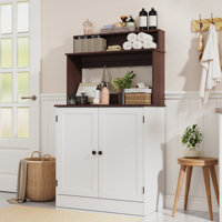 Farmhouse Bar Cabinet With Storage, Coffee Station Cabinet With 5 Hooks, Small Coffee Bar For Kitchen & Living Room by Lark Manor