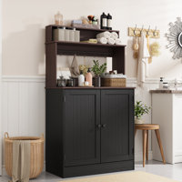 Farmhouse Bar Cabinet With Storage, Coffee Station Cabinet With 5 Hooks, Small Coffee Bar For Kitchen & Living Room