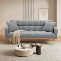 Classic Teddy Fabric Upholstered Convertible Futon Sofa Bed with 2 Throw Pillows by Everly Quinn