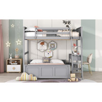 Full Over Full Bunk Bed With Desk, Gray