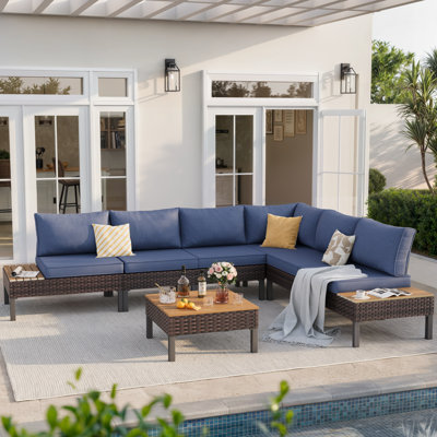 5 Pieces Patio Conversation Set With Coffee Table And Cushions