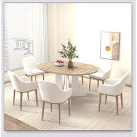 Dining Table for Farmhouse Kitchen 59x43 Inch Expandable Oval Table Top with Removable Leaf Trestle X Shaped Base White by August Grove