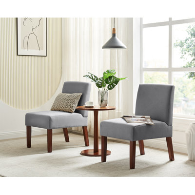 Fabric Accent Chair Set of 2 with Round Wood Table, Decorative Slipper Chair Vanity Chair for Bedroom Home Office, Corner Side Chair by Latitude Run