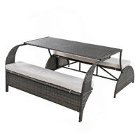 Versatile outdoor loveseat that converts to four seats and a table, suitable for gardens and lawns by Latitude Run