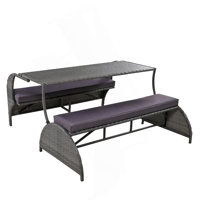 Versatile outdoor loveseat that converts to four seats and a table, suitable for gardens and lawns