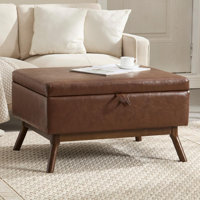 31.5"W Upholstered Rectangle Table Storage Ottoman with Lift Top and Solid Wood Legs by George Oliver