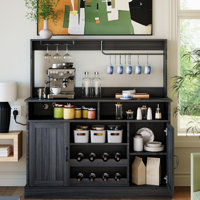 Farmhouse Coffee Bar Cabinet with Wine Rack and Hutch, 47