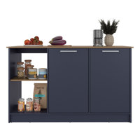 Juniper Kitchen Island With Large Top Surface, Double Door Cabinet, And Open Shelves by Latitude Run