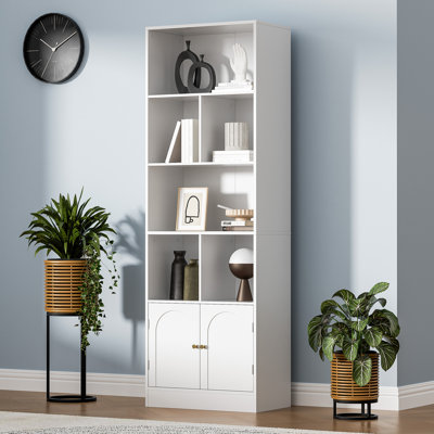 71" Tall Bookshelf With 6 Cubes And 2 Doors, 4-tier Bookshelf, Open Shelf Bookcase With Cabinet, Modern Cube Storage Organizer For Living Room, And Of by Ebern Designs