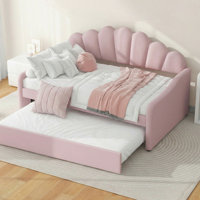 Velvet Upholstered Daybed With Elegant Shell Design And Trundle – Full Size Frame,Classic Upholstered Frame by Mercer41