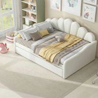 Velvet Upholstered Daybed With Elegant Shell Design And Trundle – Full Size Frame,Classic Upholstered Frame by Mercer41