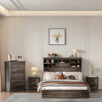 4pcs Bedroom Sets, Wooden Bed With Storage Headboard And Charging Station, 2 Nightstands With 2 Drawers, 1 Dresser With 5 Drawers by Winston Porter