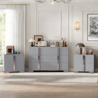 3-pieces Sets, 6 Drawers Dresser And 2 Nightstands With Metal Handles by Wrought Studio