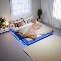 King Size Floating Bed Frames With LED Lights, Metal Platform Bed , Solid And Stable, Noise Free, No Box Spring Needed, Easy Assembly