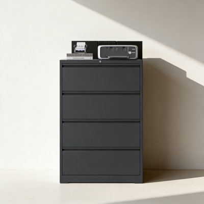 Lateral Metal File Cabinet 4 Drawer, Filing Cabinet with Lock by Latitude Run