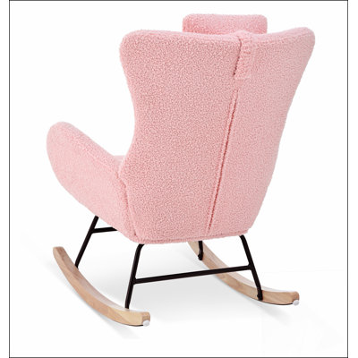 Teddy Upholstered Rocking Chair With High Backrest And Adjustable Headrest For Comfortable Nursery Use by George Oliver