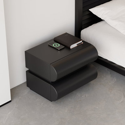 Humply Modern White Leather Nightstand - Minimalist 2-Drawer Bedside Table for Contemporary Bedrooms, Living Spaces and Home Offices by Ivy Bronx