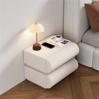 Humply Modern White Leather Nightstand - Minimalist 2-Drawer Bedside Table for Contemporary Bedrooms, Living Spaces and Home Offices by Ivy Bronx