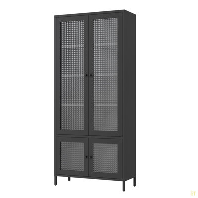 Large Metal Storage Cabinet Display Cabinet With 4 Glass Doors 5 Shelves Side Cabinet Bookcase Freestanding Cabinet For Bedroom Living Room Pantry Hom by Latitude Run