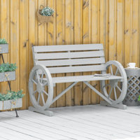 Outsunny 41" Wooden Wagon Wheel Bench, Rustic Outdoor Patio Weather Resistance Furniture, 2-Person Slatted Seat Bench with Backrest by Gracie Oaks