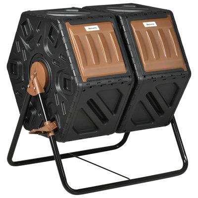 Outsunny Dual Chamber Compost Tumbler Bin, Outdoor Tumbling Composter with 24 Ventilation Openings and Steel Legs, 34.5 Gallon by George Oliver