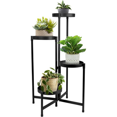 4 Tier Plant Stand Indoor Outdoor, 31 Inch Tall Metal Plant Shelf Waterproof, Plant Holder with Folding Design For Home by Latitude Run