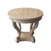 Curved Legs Farmhouse Style Round Coffee Table with Distressed Wood Grain and Storage Drawers for Living Room by One Allium Way