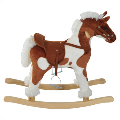 Wooden Toddler Rocking Horse, Kids Plush Rocking Chair Toy With Nursery Rhyme Music