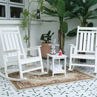 All Weather Rocking Chair Set With Side Table, 3-Piece Rocking Chair Set With Wood-Texture (Includes 2 Rocking Chairs And 1 Table) by Red Barrel Studio
