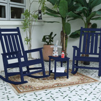 All Weather Rocking Chair Set With Side Table, 3-Piece Rocking Chair Set With Wood-Texture (Includes 2 Rocking Chairs And 1 Table)