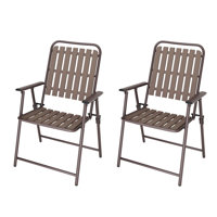 Folding Patio Chair Set Of 2, Outdoor Dining Chair With Armrests, Plastic Patio Chair For Porch, Deck, Garden, by Arlmont & Co.