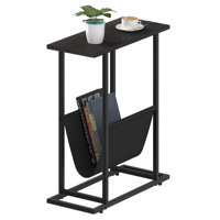 Side Table for Small Spaces, Narrow End Table With Magazine Holder Sling, Skinny Nightstand for Bedroom by 17 Stories