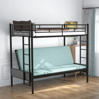 Twin Over Full Metal Bunk Bed with Convertible Futon, Safety Guardrails & Ladder, Space-Saving, Black by Isabelle & Max
