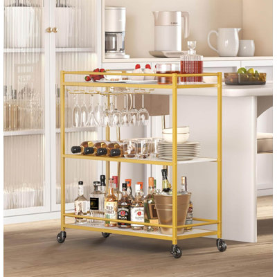 Bar Cart , 3 Tier Wine Rolling Cart With Lockable Wheels by Everly Quinn