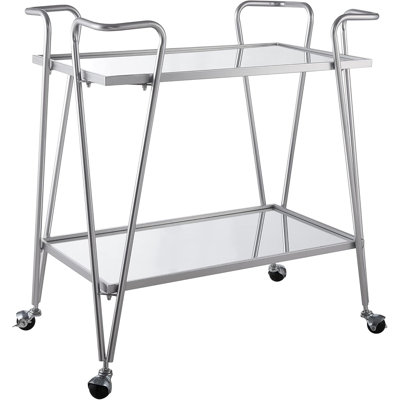 Bar Cart With Mirrored Shelves On Locking Castors by Orren Ellis