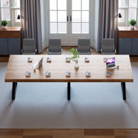 Walnut-colored rectangular solid wood conference by 17 Stories