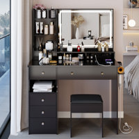 41" Large Size Makeup Vanity Desk With Lighted Mirror, Makeup Table Top With 2 AC+2 USB Power Station, Dresser Table by Brayden Studio