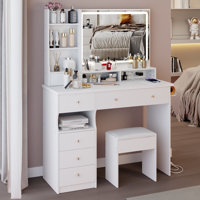 41" Large Size Makeup Vanity Desk With Lighted Mirror, Makeup Table Top With 2 AC+2 USB Power Station, Dresser Table by Brayden Studio