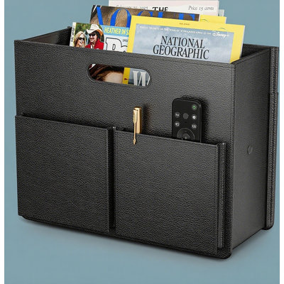 Magazine Holder Stable Magazine Rack Floor, Foldable PU Leather Newspaper Book Storage Basket Box, Upgraded Magazine File Folder Organizer Free Standi by Ebern Designs